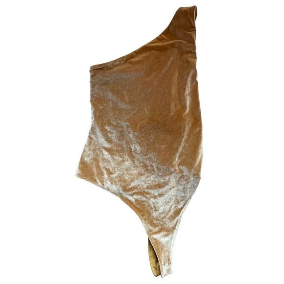 Fabletics Womens Mustard Velour Off One Shoulder Bodysuit Medium - Picture 1 of 9